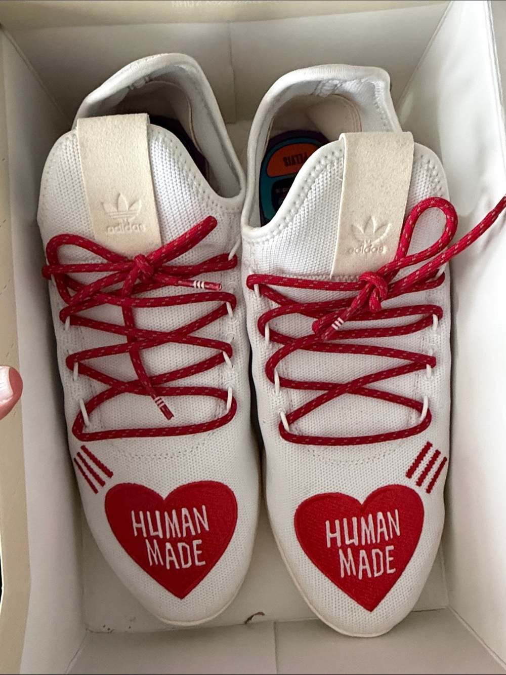 adidas Mens White Sneakers with Red Accents and Heart 'Human Made' Graphic